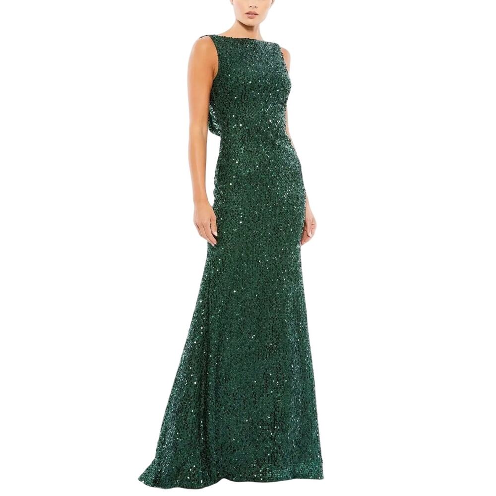 Mac Duggal 26331 Green Evening Gown Sequined Backless Long Mermaid Dress Size 8